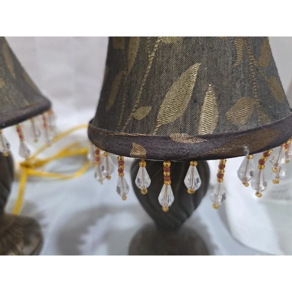Vintage Floral Beaded Lampshades - 10 Inches - Brass Base - Tested & Working Set